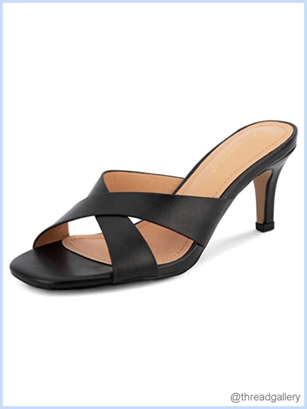Kitten Heel Sandals Square Open Toe Cross Strap Slip On 2.5 Inch Heels